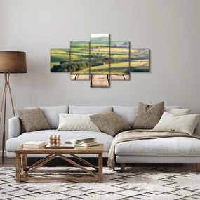 Obraz - Drewniana półka z krajobrazem (125x70 cm)