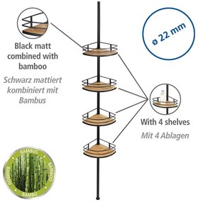 Narożna bambusowa półka łazienkowa w kolorze matowej czerni/naturalna teleskopowa Dolcedo – Wenko