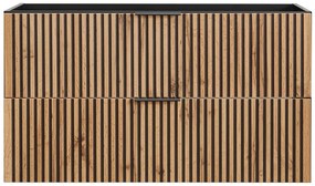 Szafka pod umywalkę wisząca ryflowana - Naturalny jasny i czarny - 80 cm - MADELA