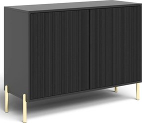 Czarna ryflowana komoda na złotych nóżkach E6-R75