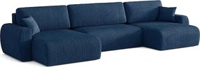Stylowy narożnik rozkładany  ARIEL U 387x150x87 cm w tkaninie Velo 88 granatowej