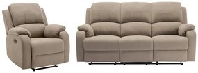 Kanapa 3-osobowa i fotel z funkcją relax z mikrofibry taupe - BRODY