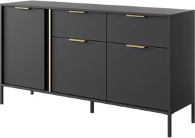 Komoda ZANTE II – elegancka komoda 3-drzwiowa z 2 szufladami w kolorze antracytowym ze złotymi detalami