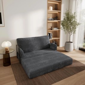 Masseno Sofa piankowa LADIA z funkcją spania, Kanapa z pianki do salonu, Bezmontażowa, Tkanina sztruksowa – Grafitowy TILIA 90