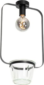 Nowoczesna lampa sufitowa czarna ze szklanym prostokątnym kloszem - Roslini