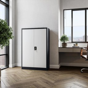 Biurowa szafa metalowa na akta KEVIN, 900 x 1400 x 400 mm, antracytowo-biała