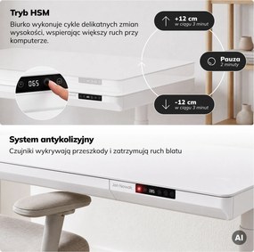 Biurko elektryczne sit-stand z szufladą i ładowarką bezprzewodową Qi białe, 1200 mm: ELLIS