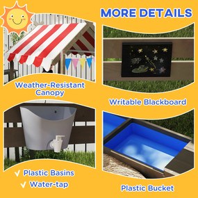 Outsunny Piaskownica z zadaszeniem, design domku do zabawy, zestaw z zabawkami, traktowane drewno solidne, 124 x 116 x 146 cm, szary