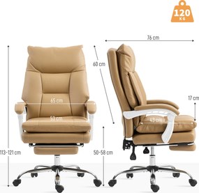 HOMCOM Ergonomiczny fotel biurowy z wsparciem lędźwiowym, składany podłokietnik, delikatny brązowy podnóżek