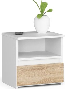 Szafka nocna AKORD CL1 Biała 40 cm 1 szuflada kolor Dąb Sonoma mat 1 półka 40x35x40 cm