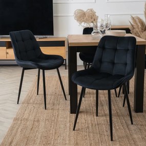 Krzesło Tapicerowane do Jadalni CHRIS Czarne Welurowe Nowoczesne Loft