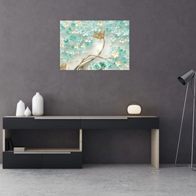 Obraz kwiata z motylami (70x50 cm)