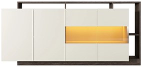 Komoda 4-drzwiowa z 4 wnękami i oświetleniem LED - Beżowa i Ciemna Naturalna - IDESIA