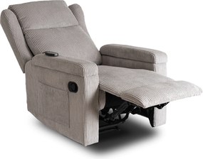 Fotel Masujący SEBASTIAN Rozkładany Wypoczynkowy z Podnóżkiem Szary Sztruksowy Nowoczesny