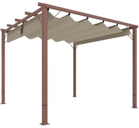 Outsunny Garten-Pergola 3 x 3 m, Regulowane Zadaszenie Tarasu, Rama z Aluminium, Ochrona przed Słońcem UPF30+, Drewno Naturalne
