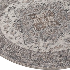 Dywan vintage INKA Klasyczny Medalion z Efektem Postarzenia Beżowo-Szary koło 200 cm x 200 cm
