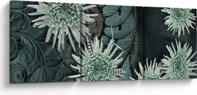 Obraz - Zielone kwiaty (z zegarem) (90x30 cm)