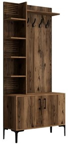 Wieszak z szafką na buty i półkami Viyana Walnut
