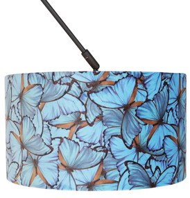 Lampa wisząca czarna z abażurem z aksamitu z motywem motyli ze złotem 35 cm - Blitz klasyczny/Antyczny Oswietlenie wewnetrzne