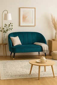 Mała sofa dwuosobowa NAOVA, aksamitne obicie, drewniane nóżki