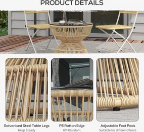 Outsunny Stolik boczny z rattanu Ø60 cm z hartowanym szklanym blatem Styl boho do ogrodu i balkonu Drewno naturalne | Aosom PL