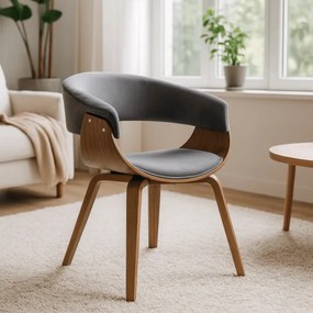 Krzesło Tapicerowane z Drewna Giętego Do Jadalni GARY Szare/Orzech Nowoczesne Loft