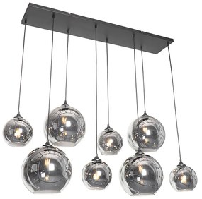 Lampa wisząca art deco czarna z przydymionym szkłem 8-świateł - Sandra ArtDeco Oswietlenie wewnetrzne