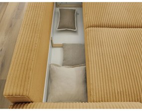Musztardowa sztruksowa rozkładana sofa 257 cm Lucien – Bobochic Paris