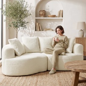 HOMCOM Sofa 3-osobowa 207 cm Cloud Sofa z efektem chenille, 4 poduszki dekoracyjne do sypialni, montaż bez narzędzi, kremowo-biała | Aosom PL