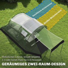 Outsunny Namiot kempingowy 3-4 os., stabilny, 3000 mm wodoodporny, namiot rodzinny z sypialnią i przedsionkiem, zielony | Aosom PL