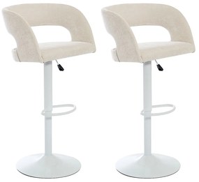 Zestaw 2 stołków barowych z tkaniny i białego metalu - Regulowana wysokość - Kremowy - LAJUNIA