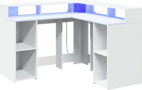 Białe narożne biurko z podświetleniem LED L6-S34