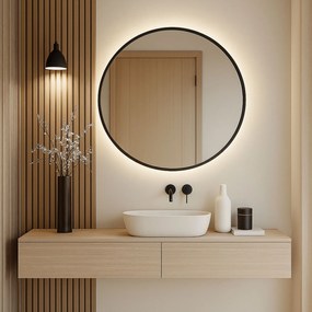 Lustro okrągłe podświetlane w czarnej ramie mat VALO Slim LED Black | Różne rozmiary : Średnica - 100 cm