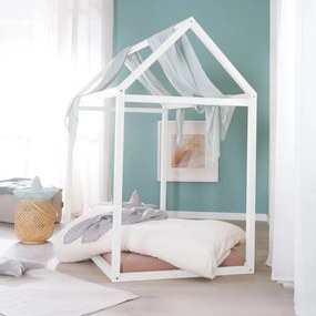 Białe łóżko dziecięce z litego drewna sosnowego w kształcie domku z materacem bez stelaża 70x140 cm House Bed – Roba