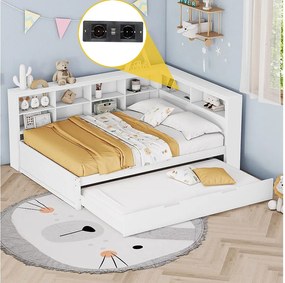 Łóżko dla dorosłych 140 x 200 cm – z portem USB i otwartą przestrzenią do przechowywania – białe – materac nie jest wliczony w cenę