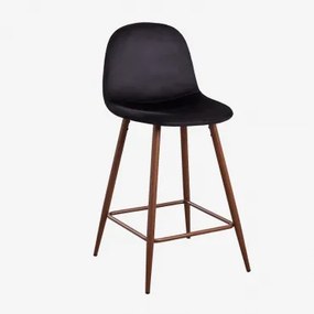 Zestaw 2 Wysokich Stołków Z Aksamitu Glamm Negro & Ciemne Drewno & ↑65 Cm - Sklum