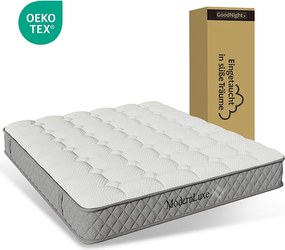 Materac sprężynowy 180×200 cm - 20 cm grubości - twardość H3 - z 7-strefowym kieszeniowym układem sprężyn - biały + szary