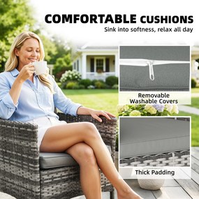 Outsunny 2-częściowy zestaw rattanowych krzeseł ogrodowych z poduszkami i stalową ramą, Szare | Aosom PL
