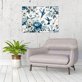 Obraz na szkle - Kolibry z kwiatami (70x50 cm)