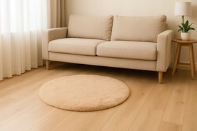 Dywanik futrzany beżowy okrągły FI80cm miękki puszysty guma antypoślizgowa