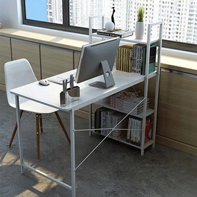 Nowoczesne białe biurko z bocznymi półkami - 120x55x72 cm - idealne do domowego biura