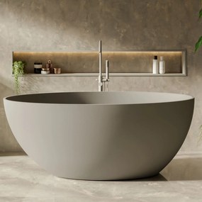 Zestaw KALMI z konglomeratu w kolorze szarym matowym wanna wolnostojąca i umywalka wolnostojąca z konglomeratu