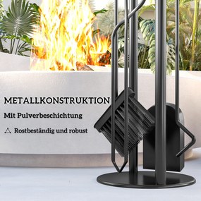 Outsunny 5‑cz. zestaw akcesoriów kominkowych, metalowy, czarny