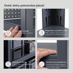 Metalowy regał warsztatowy z szafkami Johnny, 80 x 42 x 180 cm, kolor antracyt