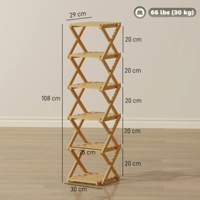 HOMCOM Regał na buty, składany stojak z 6 poziomami z bambusa, dla maks. 9 par butów, 30 x 29 x 108 cm, naturalny | Aosom PL