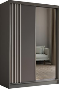 Szafa Przesuwna NELVIA 150 cm z Lustrem Szafa Dwudrzwiowa Szara