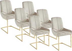 Zestaw 6 krzeseł z weluru i złotego metalu - Beżowy - BERLONA