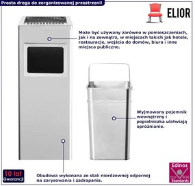 Srebrny kosz na śmieci z popielniczką 36L B8-R21