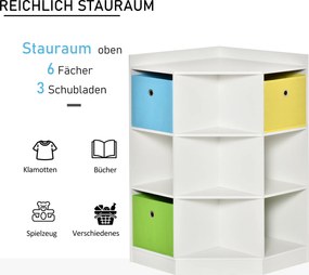 HOMCOM Regał do przechowywania dla dzieci z 3 szufladami z włókniny, MDF, zabezpieczenie przed przewróceniem, biały