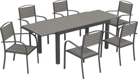 Outsunny Zestaw Mebli Ogrodowych 7-częściowy Z Rozkładanym Stołem i 6 Krzesłami, Design Lameli Drewna, Rama Aluminiowa | Aosom PL